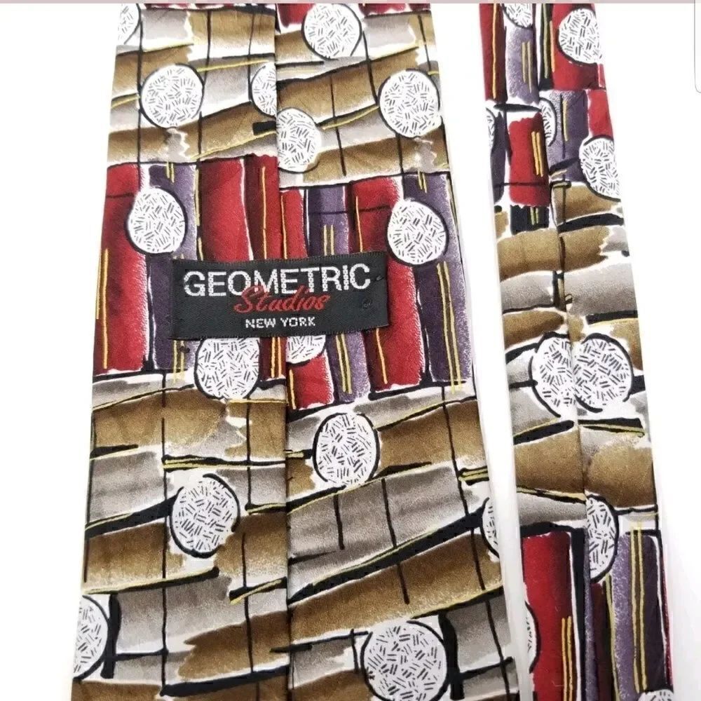 Geometric Studios Red Purple & Tan Abstract Tie - Picture 4 of 5